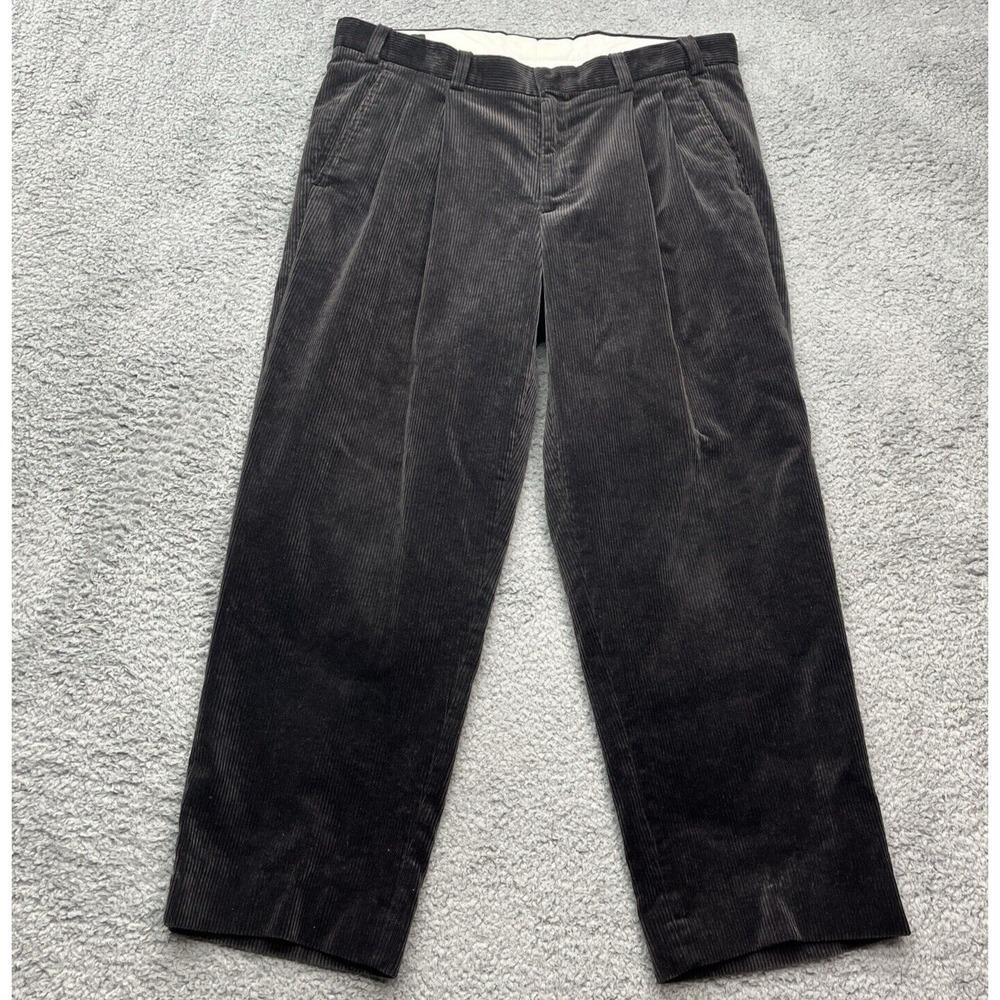 Orvis Brisbane Moss Wide Whale Corduroy Pants Mens 36x28‎ Black Pleated Preppy